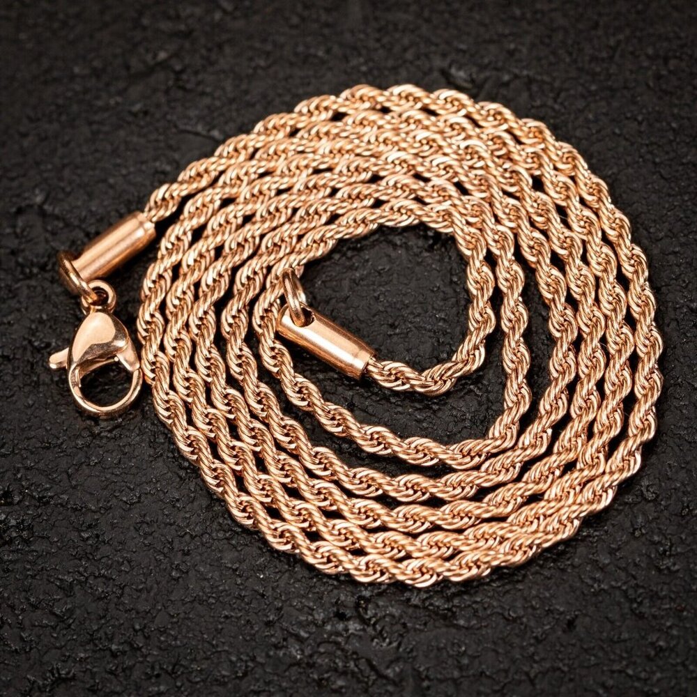 Solid Rose Gold Plated 316 Stainless Steel 2MM Twist Rope Chain Necklace